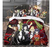 Jiumaocleu Bungo Stray Dogs Bedding Linen 3 Piece Set, Anime 3D Printed Blanket Single/Double/King Comforter Set with 1 Duvet Cover and 2 Pillow Shams, Home Textile Decor Bedding Set