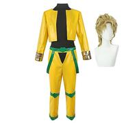 Jiumaocleu Dio Brando Cosplay Costume Uniform Suits with Wig Anime Cosplay Yellow Coat Trousers Complete Set Halloween Carnival Dress up for Fans
