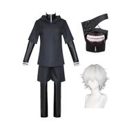 Jiumaocleu Halloween Men's Kaneki Ken Cosplay Battle Uniform Full | Kaneki Ken Mask, Kaneki Ken Costume Wig, Anime Role Play Outfit, Carnival Performance, Fancy Dress up Party