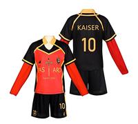 Jiumaocleu Japanese Anime Blue Lock Cosplay Costume Outfit, Germany Team Black Red Football Jersey Sportswear Uniform Tracksuit Training Suits for Teens Adults
