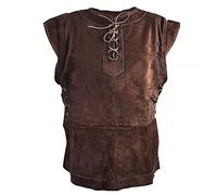 Jiumaocleu Medieval Men Sleeveless Gilets Round Collar Gothic Jacket Coat Retro Pirate Waistcoats Hunter Vest Costume Top