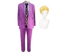 Jiumaocleu Yoshikage Kira Cosplay Costume with Wig, Kira Yoshikage Cosplay Outfits Suits Jacket Shirt Pants and Tie, Halloween Party Cosplay Costume Dress Up with Accessories