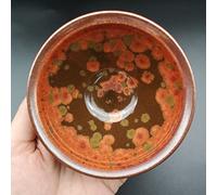JIUMEI 4oz Big Ceramic Host Tea Cup Tenmoku Jianzhan Cup Handmade Porcelain Tenmoku Glaze Bowl Cup Jian Zhan Tianmu Teacups, Blooming Flowers Pattern (Blooming Flowers+Bag)