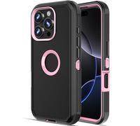 Jiunai for iPhone 16 Pro Max Case Heavy Duty Shockproof Port Protection Screenless Dustproof Dual Layer Strong Rugged Tough Protective Phone Case for iPhone 16 Pro Max 6.9'' 5G Men Women Black-Pink