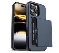 Jiunai for iPhone 16 Pro Max Case Wallet Card Holder for 2 Cards IDs License Credit Cards Slot Hidden Slide Pocket Dual Layer Protective Cover Case for iPhone 16 Pro Max 6.9'' 2024 Women Men Navy