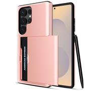 Jiunai for Samsung Galaxy Ultra Case Card Holder 2025 Wallet for 2 Cards Slide Pocket IDs Credit Cards License Phone Cover Case for Samsung Galaxy Ultra 6.9'' Men Women, Rose Gold