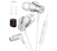 Jiunai USB C Earbuds 90°Right Angle in-Ear Type C Headphones with Mic Volume Control Magnetic Snap Stereo USB-C Ear Buds for iPhone 17 16 Samsung Galaxy S25 S24 Pixel 10 9 iPad Pro MacBook - Silver