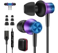 Jiunai USB C Earbuds for Samsung S24, Wired Headphone with USB C Plug in Ear Magnetic Stereo Remote Control Corded Type C Earphones for Samsung Galaxy S25 Ultra iPhone 16 16e iPad Pro Gradient Purple