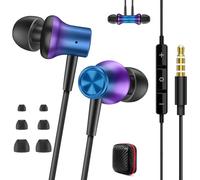 Jiunai Wired Earbuds In Ear Headphones with 3.5mm Jack Built-in Mic Volume Control Noise Isolated Stereo S M L Ear tips Magnetic Tangle-Free Earphone for iPhone Android School Students Gradient Purple