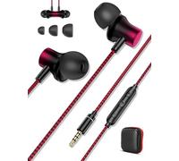 Jiunai Wired Earbuds Mic in Ear Wired Earphone 3.5 mm Jack Magnetic Snap Noise Isolated Corded Ear Bud for iPhone Galaxy A15 A25 iPad Surface Fire CD Player Commute Essential Gradient Black Red