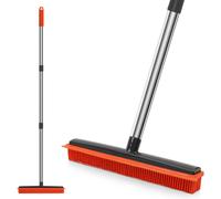 JIUNENG Push Silicone Broom Rubber Green, Long-handled Scratch Free Bristles, Pet Hair Removal Rubber Broom for Floors, Carpets, Tiles, Windows and
