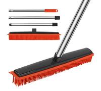 JIUNENG Push Silicone Broom Rubber Green, Long-handled Scratch Free Bristles, Pet Hair Removal Rubber Broom for Floors, Carpets, Tiles, Windows and Gardens Sweeping,Red,14.00cm*8.00cm*36.00cm