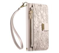 JIUNINE Wallet Case for Motorola Moto Edge 60/60 Pro / 60 Fusion, Flip Leather Cover with Card Slots, Magnetic Closure, Foldable Stand Function, Flower and Leaf Embossed Design, White