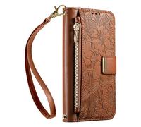 JIUNINE Wallet Case for Motorola Moto Edge 60/60 Pro / 60 Fusion, Flip Leather Cover with Card Slots, Magnetic Closure, Foldable Stand Function, Flower and Leaf Embossed Design, Brown