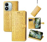JIUNINE Wallet Flip Case for XIAOMI Redmi Note 17 Pro 5G, Yellow | Synthetic Leather Anti Drop Shockproof Cover, Cartoon Cat & Dog Pattern, Card Holder, Magnetic Closure, Foldable Stand