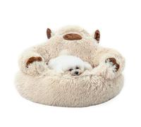 Jiupety Calming Dog and Cat Bed, Cozy Donut Cute Small Dog Beds, Anti Anxiety Round M(24" x 24" x 8") Size for Pets up to 17 lbs, Camel