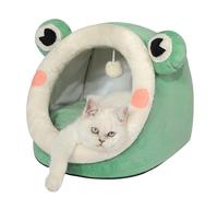 Jiupety Cute Cat Bed, Indoor Lovely Velvet Igloo for Cat and Small Dog, Warm Cave Sleeping Nest Bed for Puppy and Kitten, Green Frog, M