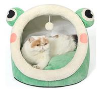 Jiupety Cute Cat Bed, Indoor Lovely Velvet Igloo for Cat and Small Dog, Warm Cave Sleeping Nest Bed for Puppy and Kitten, Green Frog, L