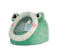 Jiupety Cute Cat Bed, Indoor Lovely Velvet Igloo for Cat, Warm Cave Sleeping Nest Bed for Puppy and Kitten, Green Frog, S