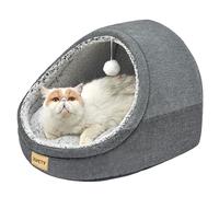 Jiupety Cute Cat Cave for Large Cats, Cat House Cat Basket with Non-Slip Base, Cat Basket with Washable Removable Cushion, L (48 cm x 43 cm x 41 cm), Dark Grey