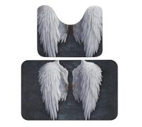 JiuPopular Bathroom Mat, Angel Wings Bath Mats Set of 2, Absorbent Soft 1 Bathtub Rug And 1 U Shape Toilet Mat
