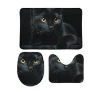 JiuPopular Bathroom Mat Sets 3 Piece, Black Cat Pattern Bath Mat And Toilet Mat Set, Non-Slip Toilet Mat for Bathroom, Toilet