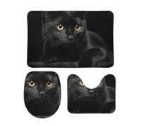 JiuPopular Bathroom Mat Sets 3 Piece, Cat Pattern Black Cat Bath Mat And Toilet Mat Set, Non-Slip Toilet Mat for Bathroom, Toilet