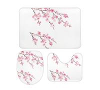 JiuPopular Bathroom Mat Sets 3 Piece, Cherry Blossoms Bath Mat And Toilet Mat Set, Non-Slip Toilet Mat for Bathroom, Toilet