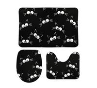 JiuPopular Bathroom Mat Sets 3 Piece, Cute Black Cat Pattern Bath Mat And Toilet Mat Set, Non-Slip Toilet Mat for Bathroom, Toilet