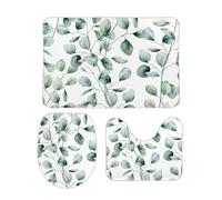 JiuPopular Bathroom Mat Sets 3 Piece, Eucalyptus Leaves Bath Mat And Toilet Mat Set, Non-Slip Toilet Mat for Bathroom, Toilet