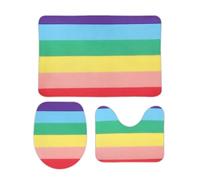 JiuPopular Bathroom Mat Sets 3 Piece, Rainbow Colored Horizontal Striped Lines Bath Mat And Toilet Mat Set, Non-Slip Toilet Mat for Bathroom, Toilet