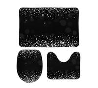 JiuPopular Bathroom Mat Sets 3 Piece, Shiny Silver Glitter Bath Mat And Toilet Mat Set, Non-Slip Toilet Mat for Bathroom, Toilet