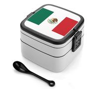 JiuPopular Bento Box, Flag of Mexico Lunch Box, 2 Layer Food Storage Boxes with Handle