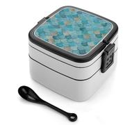 JiuPopular Bento Box, Gold Mermaid Scale Lunch Box, 2 Layer Food Storage Boxes with Handle