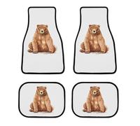 JiuPopular Car Mats Set of 4, Brown Bear Car Floor Mats, Universal Floor Mats for Auto, SUV Trucks