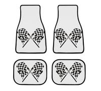 JiuPopular Car Mats Set of 4, Checkered Flags Race Flag Car Floor Mats, Universal Floor Mats for Auto, SUV Trucks