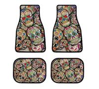 JiuPopular Car Mats Set of 4, Skull Sugar Bones Car Floor Mats, Universal Floor Mats for Auto, SUV Trucks