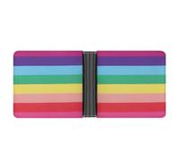 JiuPopular Coin Pocket, Rainbow Colored Horizontal Striped Lines Leather Wallet, Bifold Credit Card Leather Slim Purse