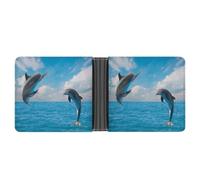 JiuPopular Coin Pocket, Two Dolphin Leather Wallet, Bifold Credit Card Leather Slim Purse
