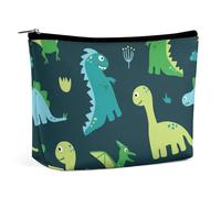JiuPopular Cosmetic Bag, Blue Background with Dinos Makeup Bag, Portable Toiletry Bag with Zipper for Daily Use, Travel