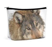 JiuPopular Cosmetic Bag, Brown Wolf Head Makeup Bag, Portable Toiletry Bag with Zipper for Daily Use, Travel
