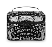JiuPopular Cosmetic Bag, Cat Skull Head Witch Board Black Gothic Makeup Bag, Leather Travel Toiletry Bag for Women