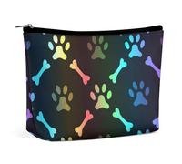 JiuPopular Cosmetic Bag, Colorful Bones and Paw Makeup Bag, Portable Toiletry Bag with Zipper for Daily Use, Travel