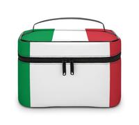 JiuPopular Cosmetic Bag, Italy Flag Makeup Bag, Leather Travel Toiletry Bag for Women