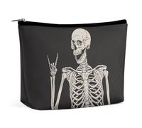 JiuPopular Cosmetic Bag, Rock and Roll Skeleton Skull Makeup Bag, Portable Toiletry Bag with Zipper for Daily Use, Travel