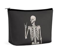 JiuPopular Cosmetic Bag, Rock and Roll Skeleton Skull Makeup Bag, Portable Toiletry Bag with Zipper for Daily Use, Travel