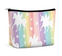 JiuPopular Cosmetic Bag, Unicorn Pattern Rainbow Makeup Bag, Portable Toiletry Bag with Zipper for Daily Use, Travel