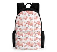 JiuPopular Daypack, Pink Cartoon Farm Pig Backpack, Rucksack with Pockets for Hiking Camping Travel