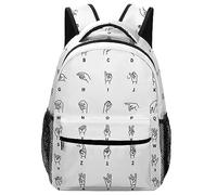 JiuPopular Durable Oxford Cloth Casual Daypack, Sign Language Alphabet Backpack, College Bag for Boys, Girls, Travel, Sports