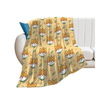 JiuPopular Flannel Blanket, Cute Shiba Inu Cute Sloth Delicious Pizza Dia De Los Muertos Skull Day Of The Dead Eucalyptus Leaves Dog Paw Throw Blanket for Couch Sofa Bed Office, Soft And Comfortable